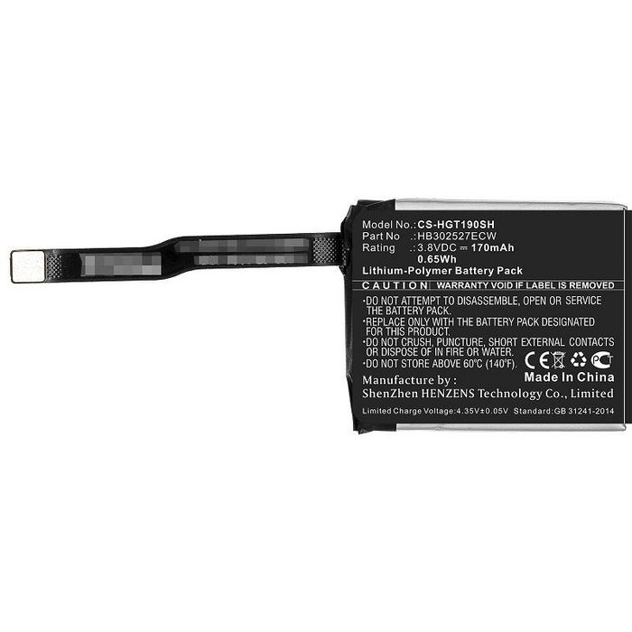 CoreParts Battery for Smartwatch 0.65Wh Li-Pol 3.8V 170mAh Black for Huawei Smartwatch Magic GT, TLS-B19 - W125993974