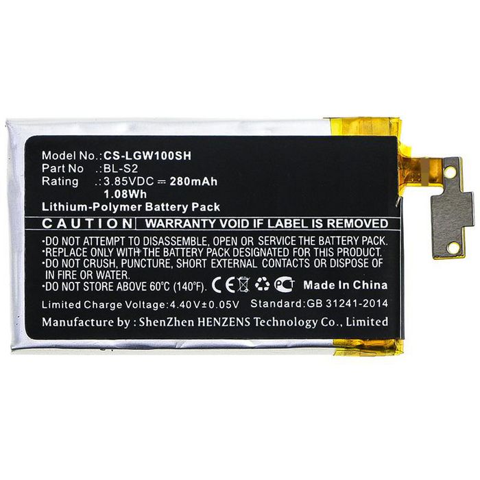 CoreParts Battery for Smartwatch 1.08Wh Li-Pol 3.85V 280mAh Black for LG Smartwatch W100, Watch R, Watch Urbane 3G - W125993979