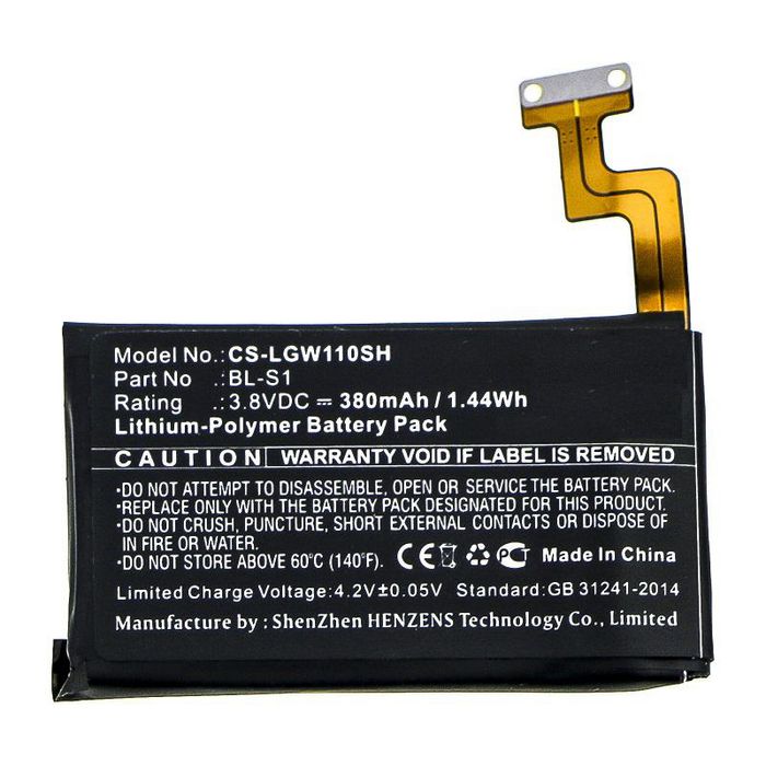 CoreParts Battery for Smartwatch 1.44Wh Li-Pol 3.8V 380mAh Black for LG Smartwatch G Watch W100 - W125993980