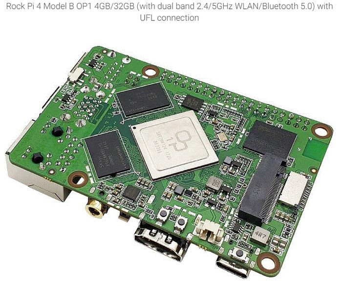 Radxa Rock Pi 4+ Model B OP1 4GB/64GB (with Dualband 2,4/5GHz WLAN/Bluetooth 5.0) with UFL Connection - W127080410