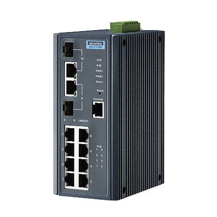 Advantech 8GE PoE and 2G Combo Managed Ethernet Switch, IEEE802.3af/at, 24~48VDC, -40~75℃ - W127167669