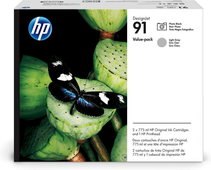 HP Pack économique cartouche d'encre DesignJet noir photo/gris clair 775 mL/tête d'impression 91 - W125267861