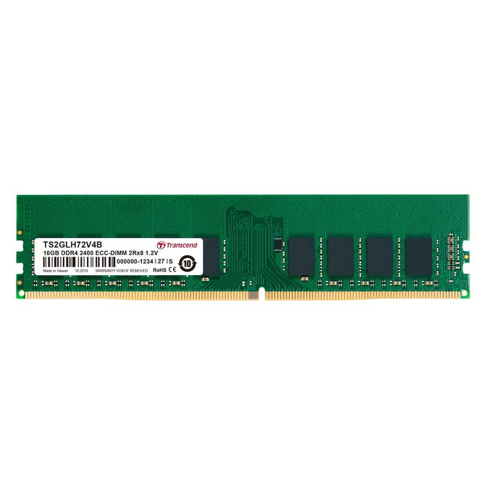 Transcend 16GB DDR4 2400 ECC Unbuffered DIMM 2Rx8 1Gx8 CL17 1.2V - W127153479