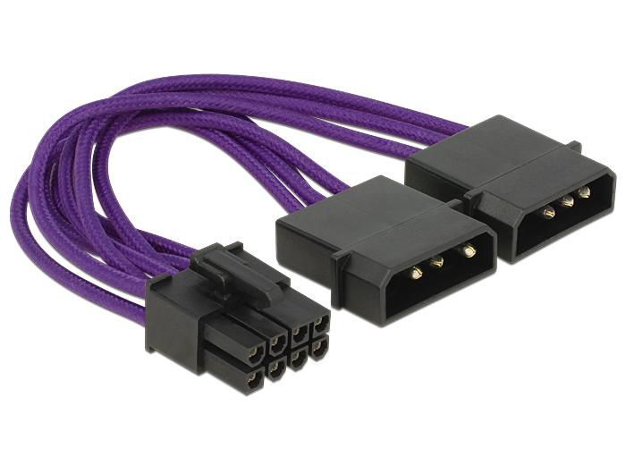 Delock Power Cable PCI Express 8 pin male > 2 x 4 pin male textile shielding purple - W127151987