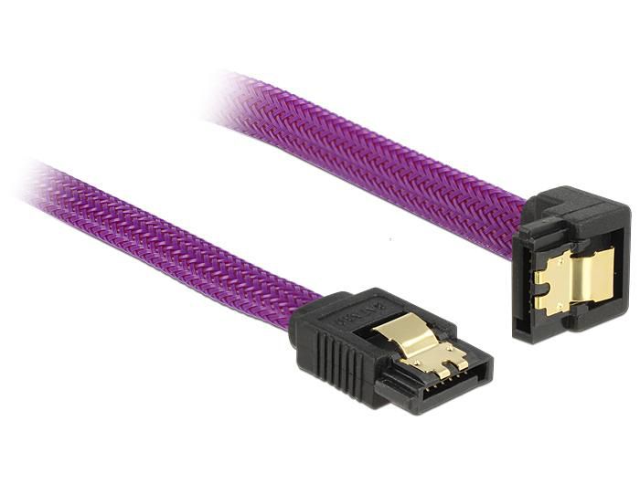 Delock SATA cable 6 Gb/s 50 cm down / straight metal purple Premium - W127153439