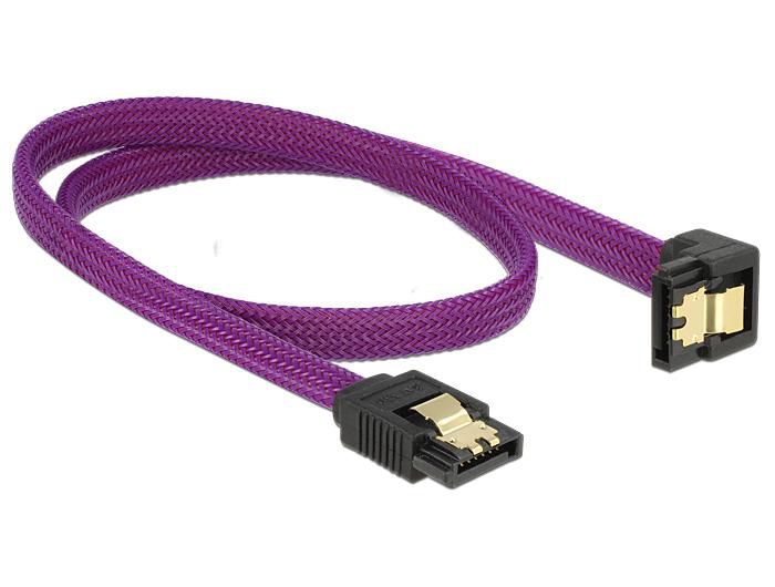 Delock SATA cable 6 Gb/s 50 cm down / straight metal purple Premium - W127153439
