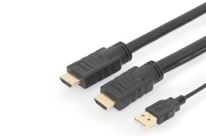 Digitus HDMI Premium HS connection cable, type A, w/ amp. M/M, 15.0m, Ultra HD 4K, HDMI 2.0, CE, bl, gold - W125481193