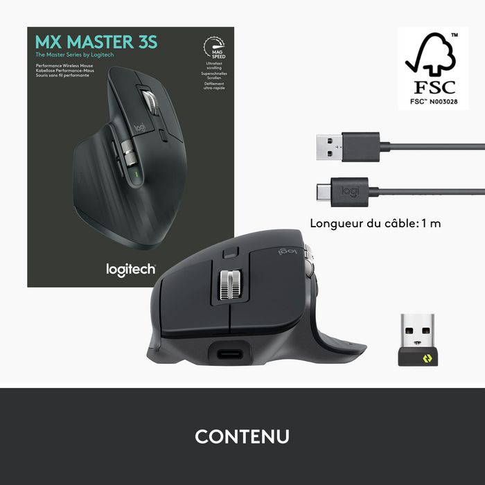 Logitech MX Master 3S mouse Right-hand RF Wireless+Bluetooth Optical 8000 DPI - W126983404