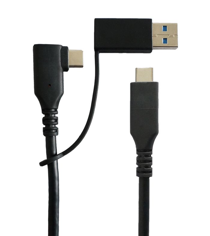 MicroConnect USB3.0, USB-C male angled to C male+A Male/C female adapter, 1m, Alu housing, Cotton Sleeve - W126257043
