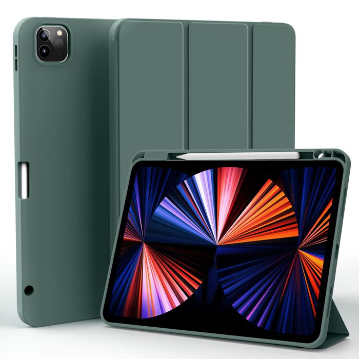 eSTUFF MIAMI Pencil Case for iPad Pro 11 2022/2021 - Dark Green PU leather/Clear - W127083966