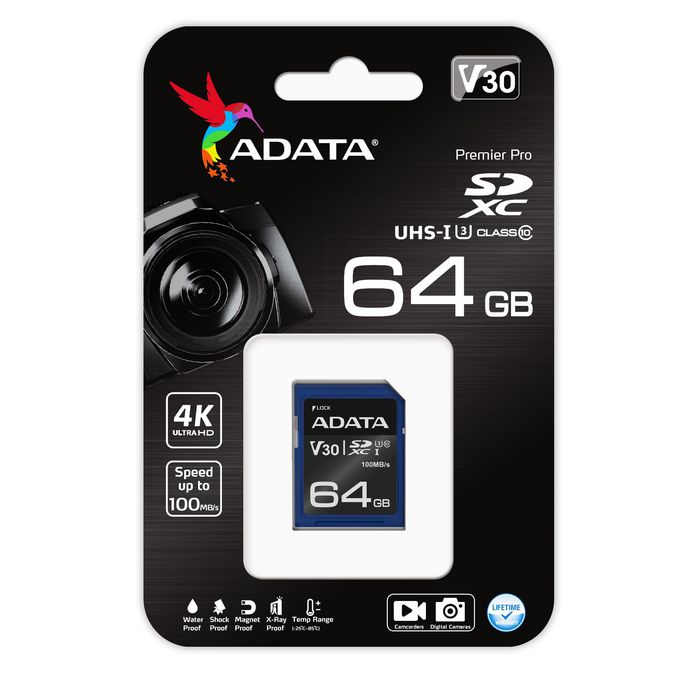ADATA 64GB SDXC UHS-I U3 V30S - W127209935