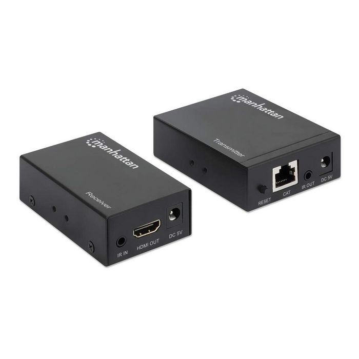 Manhattan HDMI 1080p over Ethernet Extender Kit, Up to 50m with Single Cat6 Cable, Tx & Rx Modules, IR Support (Euro 2-pin plug) - W125298452