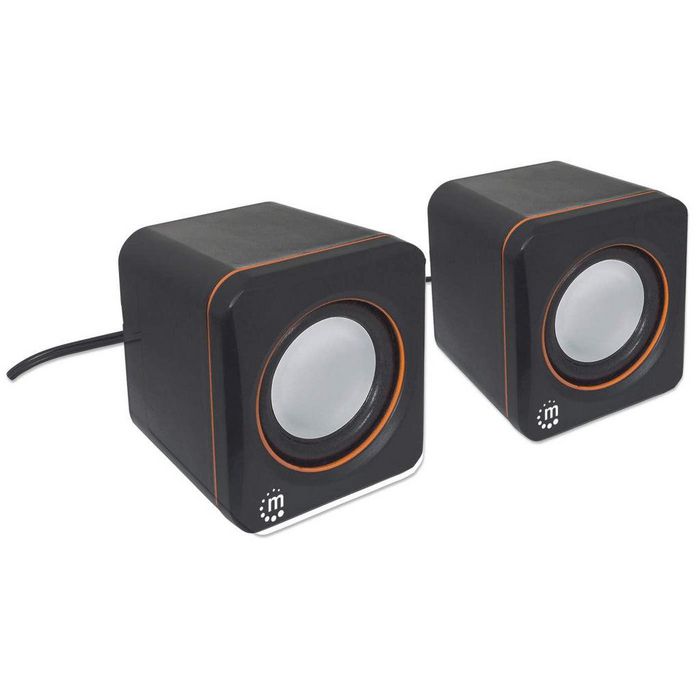Manhattan 2600 Series Speaker System, Small Size, Big Sound, Two Speakers, Stereo, USB power, 3.5mm plug for sound, In-Line volume control, Black - W125102340