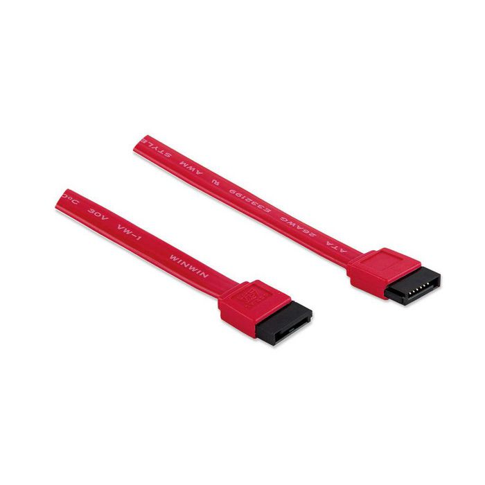 Manhattan SATA Data Cable, 7-Pin, Male to Male, 50cm, 6 Gbps, Shielded, Red, Polybag - W124609379