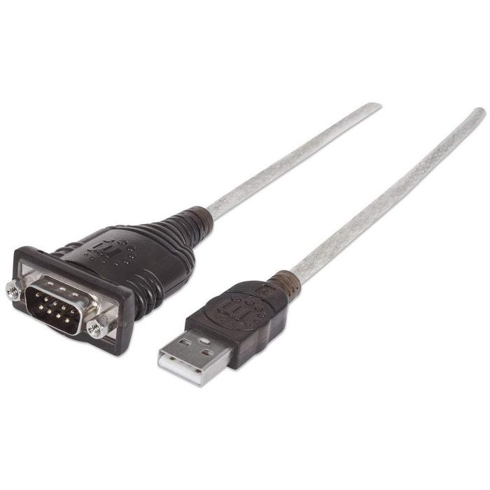 Manhattan USB to Serial Converter cable, 45cm, Serial/RS232/COM/DB9, Prolific PL-2303RA Chip, Black/Silver cable, Polybag - W124584950
