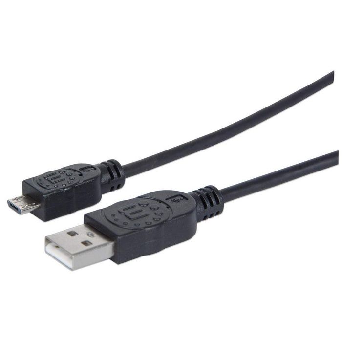 Manhattan USB 2.0 Cable, USB-A to Micro-USB, Male to Male, 1.8m, Black, Polybag - W124308416