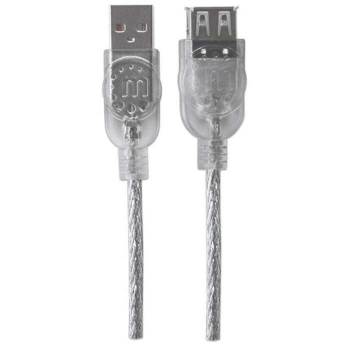 Manhattan USB 2.0 Extension Cable, USB-A to USB-A, Male to Female, 3m, Translucent Silver, Polybag - W124609251