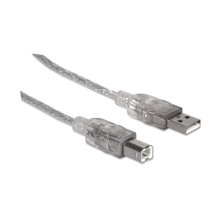 Manhattan USB 2.0 Cable, USB-A to USB-B, Male to Male, 5m, Translucent Silver, Polybag - W125187236