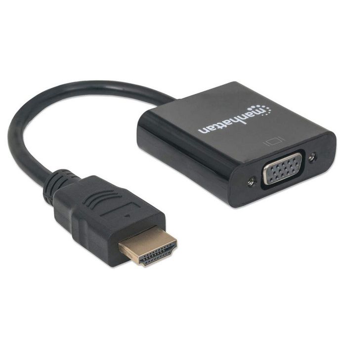 Manhattan HDMI to VGA Converter cable, 1080p, 30cm, Male to Female, Shielded, Optional USB Micro-B Power Port, Black, Polybag - W124384815