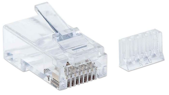 Intellinet RJ45 Modular Plugs, Cat6, UTP, 3-prong, for solid wire, 15 µ gold plated contacts, 90 pack - W125310265