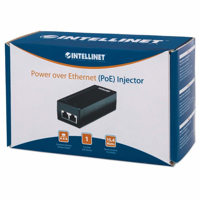 Intellinet Power over Ethernet (PoE) Injector, 1 Port, 48 V DC, IEEE 802.3af Compliant (Euro 2-pin plug) - W124482078