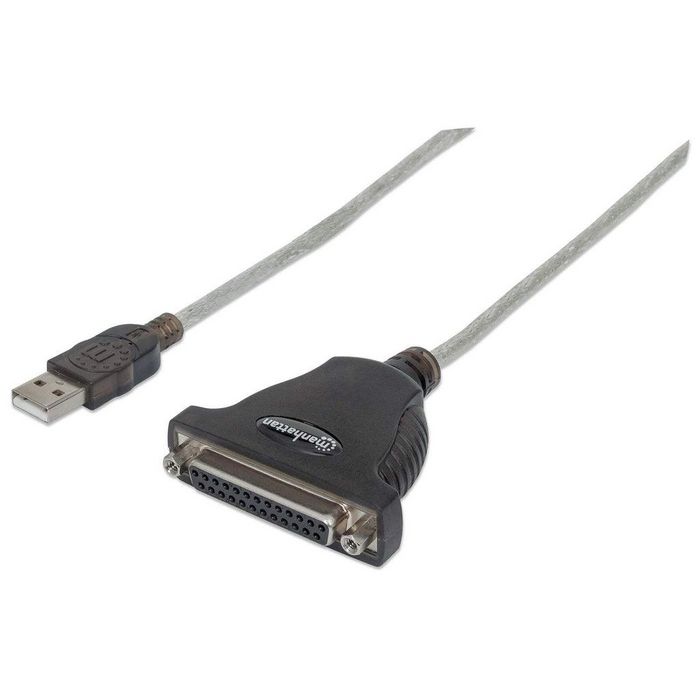 Manhattan USB to Parallel Printer DB25 Converter Cable, 1.8m, Male to Female, IEEE 1284, 1.2Mbps, Bus power, Black, Blister - W124487748