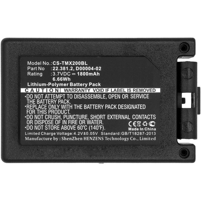CoreParts Battery for Crane Remote Control 6.66Wh Li-Pol 3.7V 1800mAh Black for Teleradio Crane Remote Control TG-TXMNL, Transmitter Tele Radio TG-TXMN - W125990151