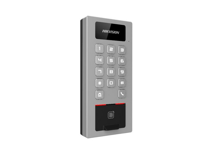 Hikvision Terminal control de accesos WiFi tarjetas Mifare DESfire huella dactilar y código PIN videoportero SIP IK09 IP65 - W127076565