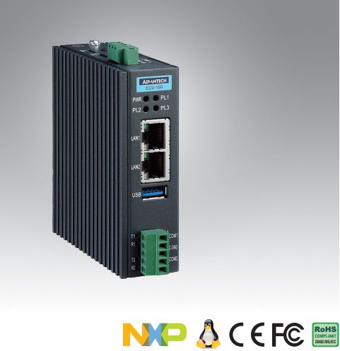 Advantech NXP i.MX8M Quad Core Cortex A53 High-Performance IoT Gateway, 1.3GHz,2xLAN,2xCOM,1xmPCIe w/EdgeLin - W127290477