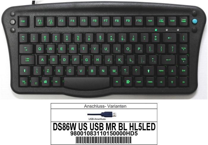 Printec Keyboard DS86 W, IP-65, US, Integrated mouse, USB Backlight - W128105535