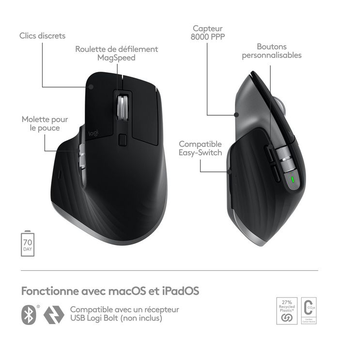 Logitech MX Master 3S for Mac mouse Right-hand Bluetooth Laser 8000 DPI - W128112594