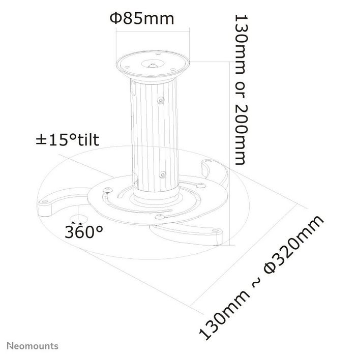 Neomounts Newstar Universal Projector Ceiling Mount, Height Adjustable (8-15cm) - White - W124746234