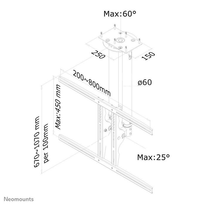 Neomounts NewStar TV/Monitor Ceiling Mount for 37"-75" Screen, Height Adjustable - Silver - W124768965
