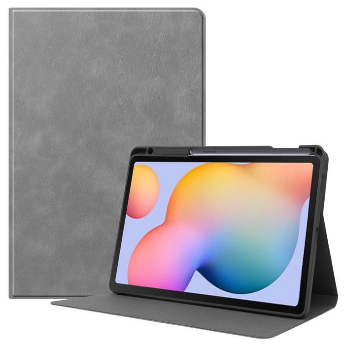 CoreParts Samsung Galaxy Tab S6 Lite 2020-2022 Cowhide Pattern Cover with Front Support Bracket Built-in S pen Holder with Auto Wake Function - Grey - W128163560