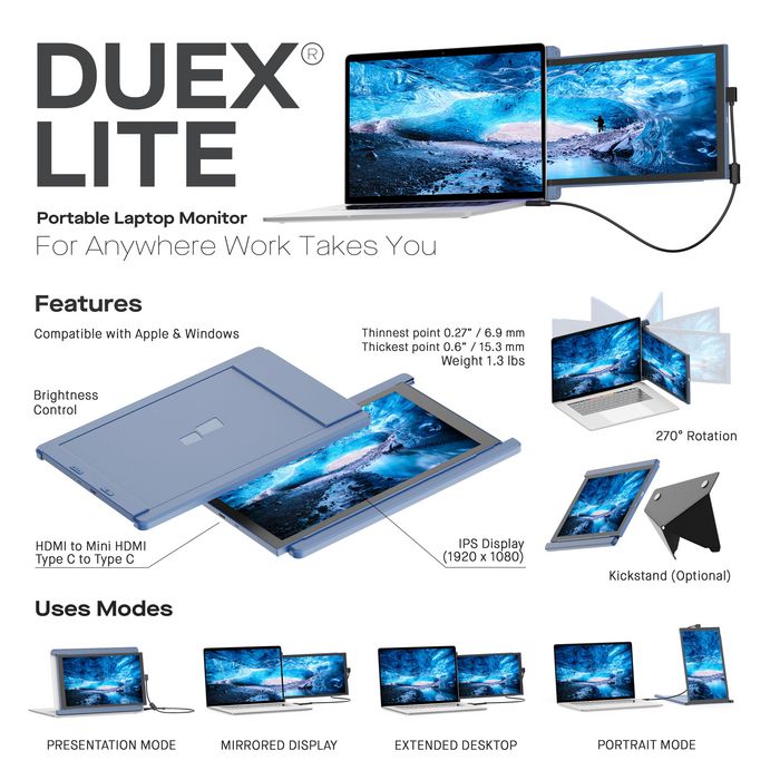 Mobile Pixels Duex Lite Portable Monitor 12.5" (Navy) Full HD 1080P IPS Screen - W128116264