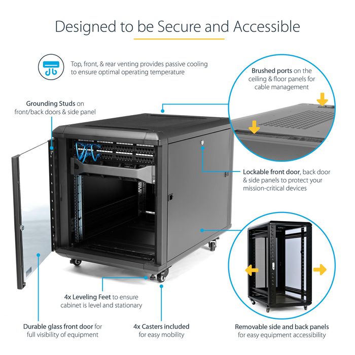 RK1236BKF, StarTech.com 4-Post 12U Server Rack Cabinet, 19