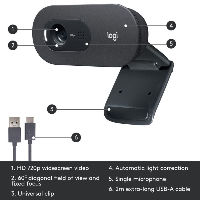 Logitech C505 HD webcam 1280 x 720 pixels USB Noir - W128212095