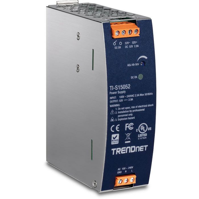 TRENDnet 150W, 52V DC, 2.89A AC to DC DIN-Rail Power Supply with PFC Function - W127064931