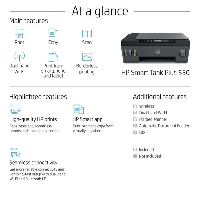 HP Smart Tank Plus 559 Wireless All-in-One, Print, scan, copy, wireless, Scan to PDF - W128182187