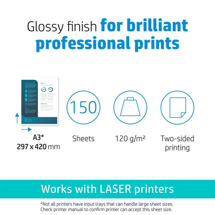 HP Everyday Laser Glossy FSC Paper 120 gsm-150 sht/A3/297 x 420 mm - W125506091