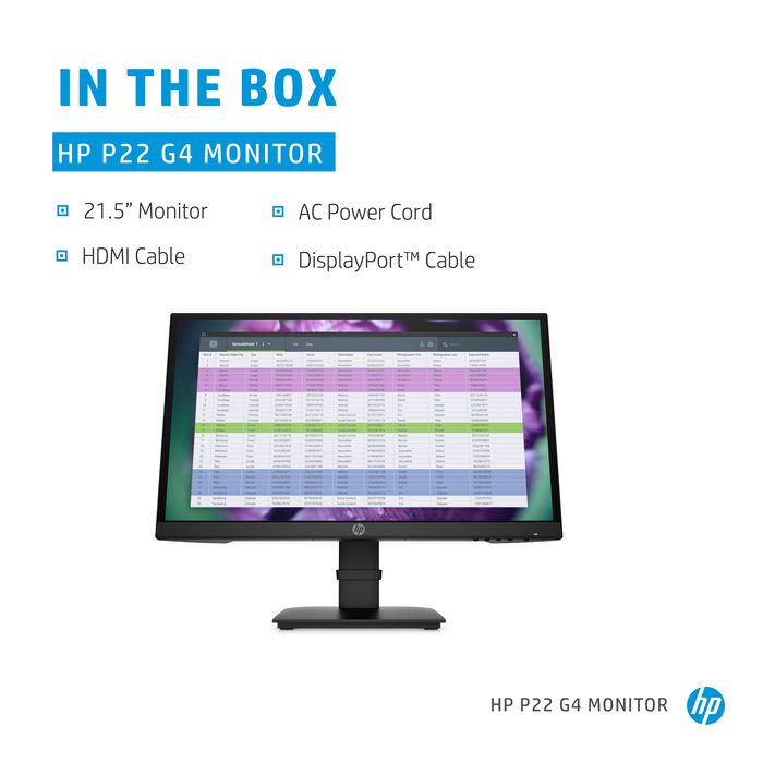 HP P22 G4 54.6 cm (21.5") 1920 x 1080 pixels Full HD Black - W127067742