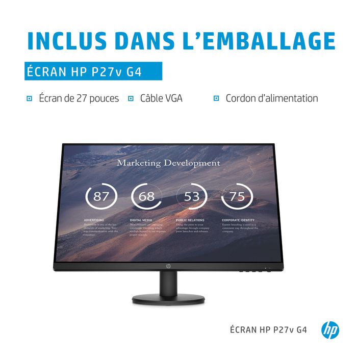 HP P27v G4 68.6 cm (27") 1920 x 1080 pixels Full HD LCD Black - W127067750