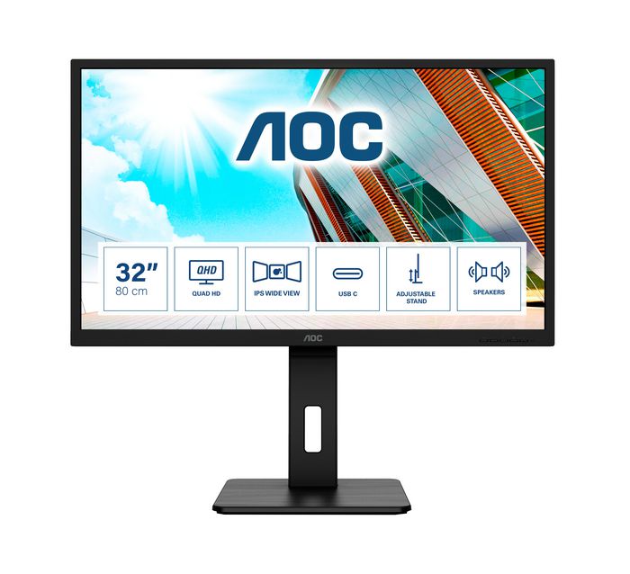 AOC Q32P2Ca Computer Monitor 80 Cm (31.5") 2560 X 1440 Pixels 2K Ultra Hd Led Black - W128299400