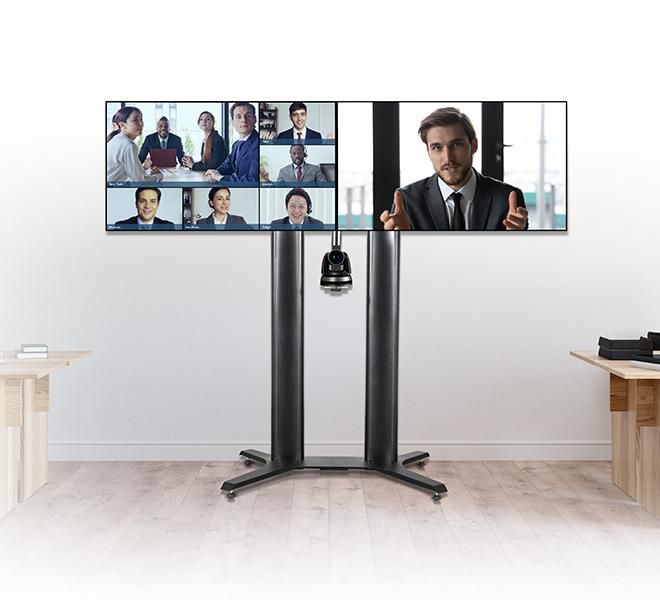 B-Tech MODE-AL - Premium Freestanding Twin Screen VC Stand - (VESA 600 x 400) - 2m, Black & Silver - W125963063