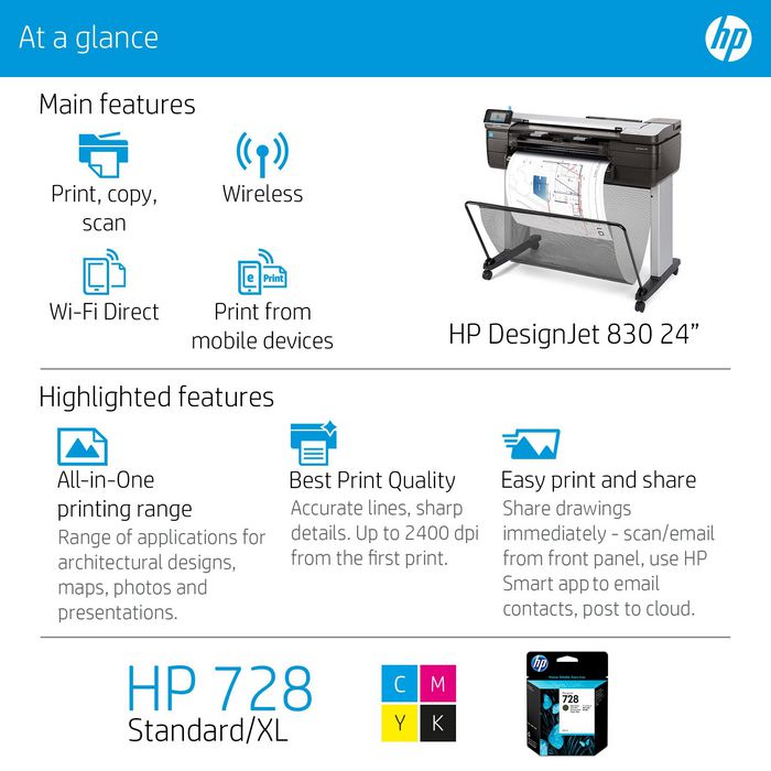 HP Inkjet, 2400 x 1200dpi, A1, 1000MB, WiFi, USB - W126475257