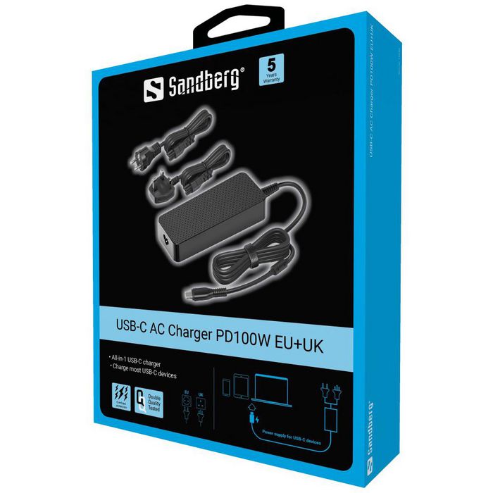 Sandberg USB-C AC Charger PD100W EU+UK - W127283256