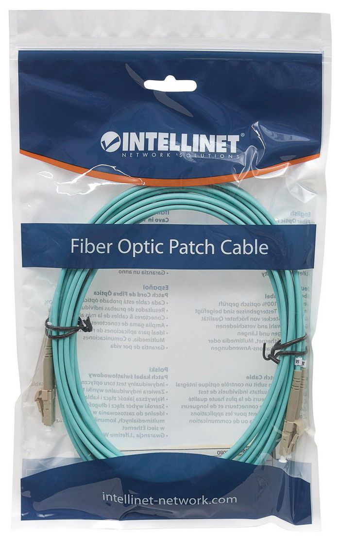 Intellinet Fiber Optic Patch Cable, Om3, Lc/Lc, 3M, Aqua, Duplex, Multimode, 50/125 µm, Lszh, Fibre, Lifetime Warranty, Polybag - W128253613
