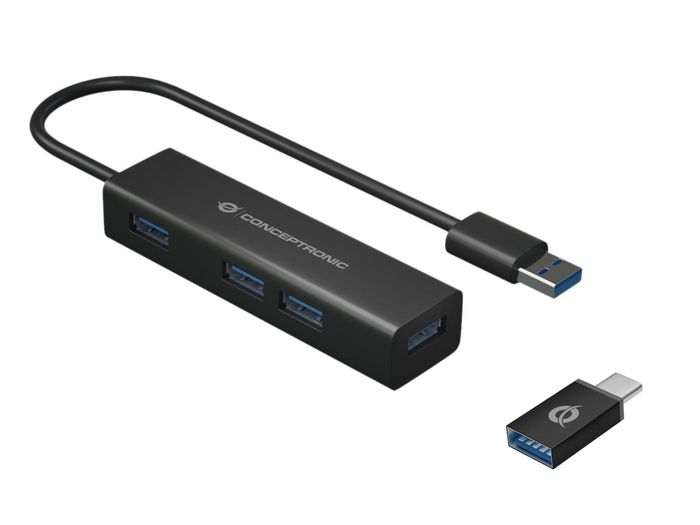 Conceptronic 4-Port Usb 3.0 Aluminum Hub With Usb-C To Usb-A Adapter - W128254735