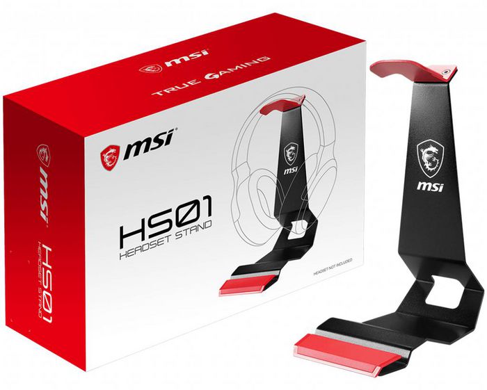 MSI Hs01 Gaming Headset Stand 'Black With Red, Solid Metal Design, Non Slip Base, Cable Organiser, Supports Most Headsets, Mobile Holder' - W128252438