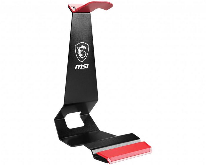 MSI Hs01 Gaming Headset Stand 'Black With Red, Solid Metal Design, Non Slip Base, Cable Organiser, Supports Most Headsets, Mobile Holder' - W128274251